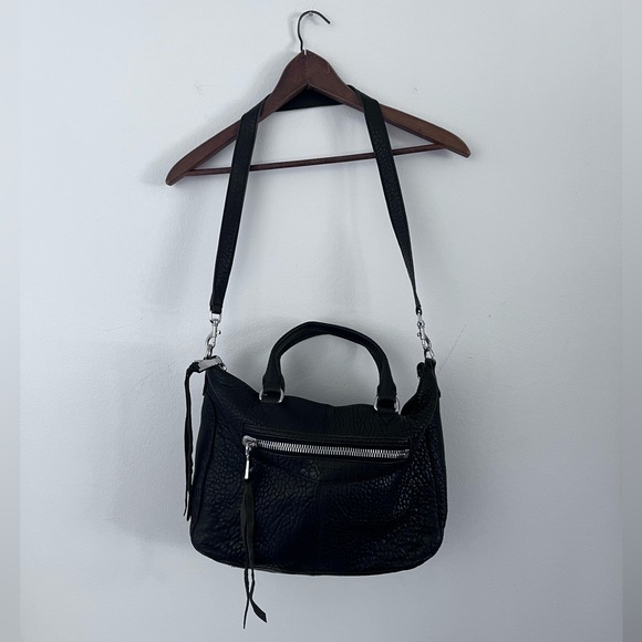 Aimee Kestenberg Shoulder Bag Black Pebbled Leather w/ Removable Crossbody Strap - Picture 1 of 8